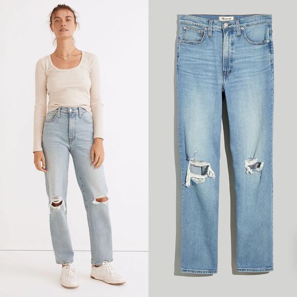 NWT Madewell The Perfect Vintage Straight Jean Distressed Light Danby Wash US 29 - Picture 1 of 12